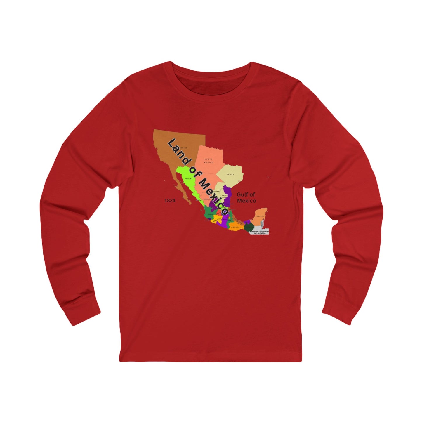 Mexico Map 1824 Unisex Long Sleeve Shirt | Gift for Teachers, Students, Travel Lovers, Educational Apparel