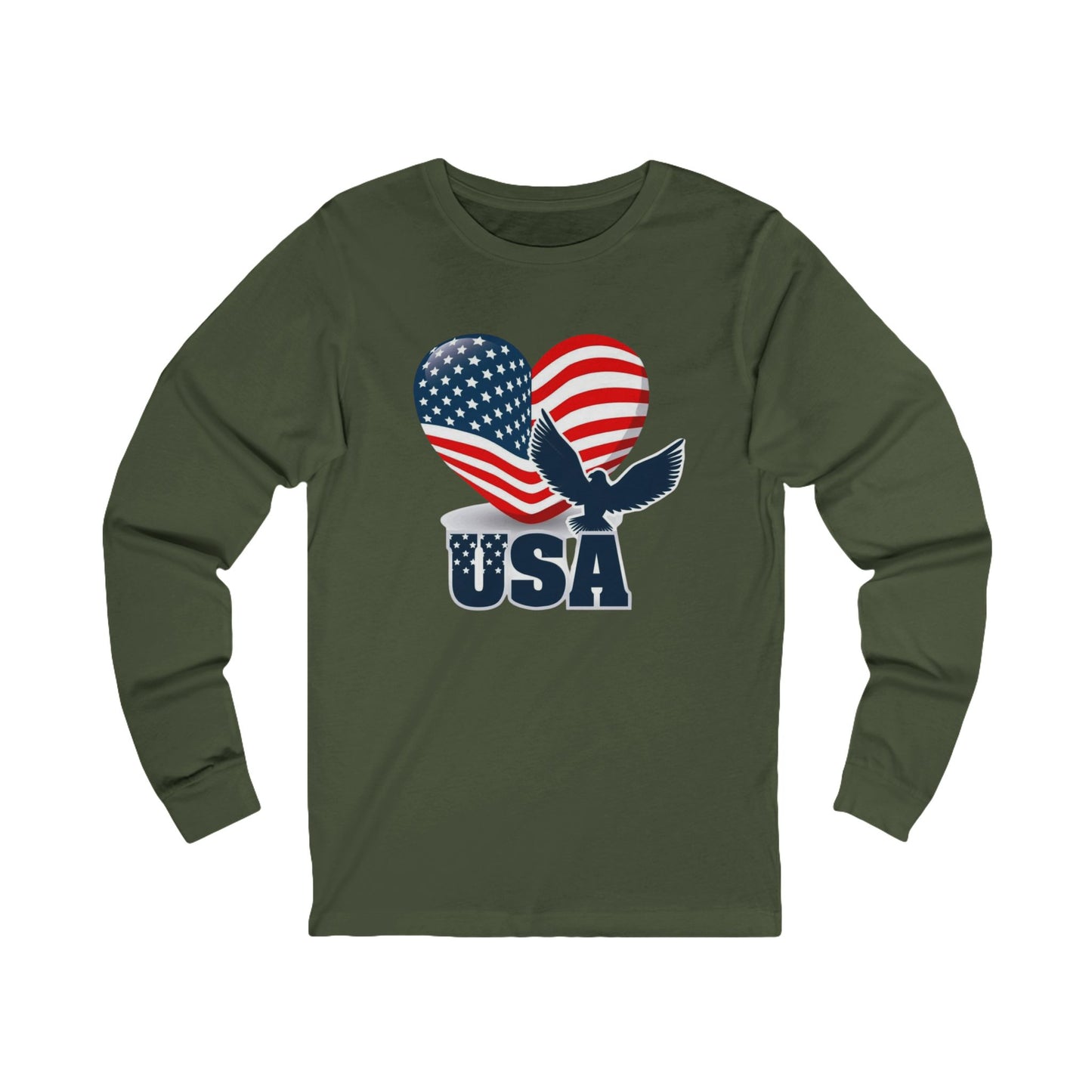 USA Heart Flag Long Sleeve Shirt | Patriotic Outfit, Gift for Him/Her, American Apparel Pride