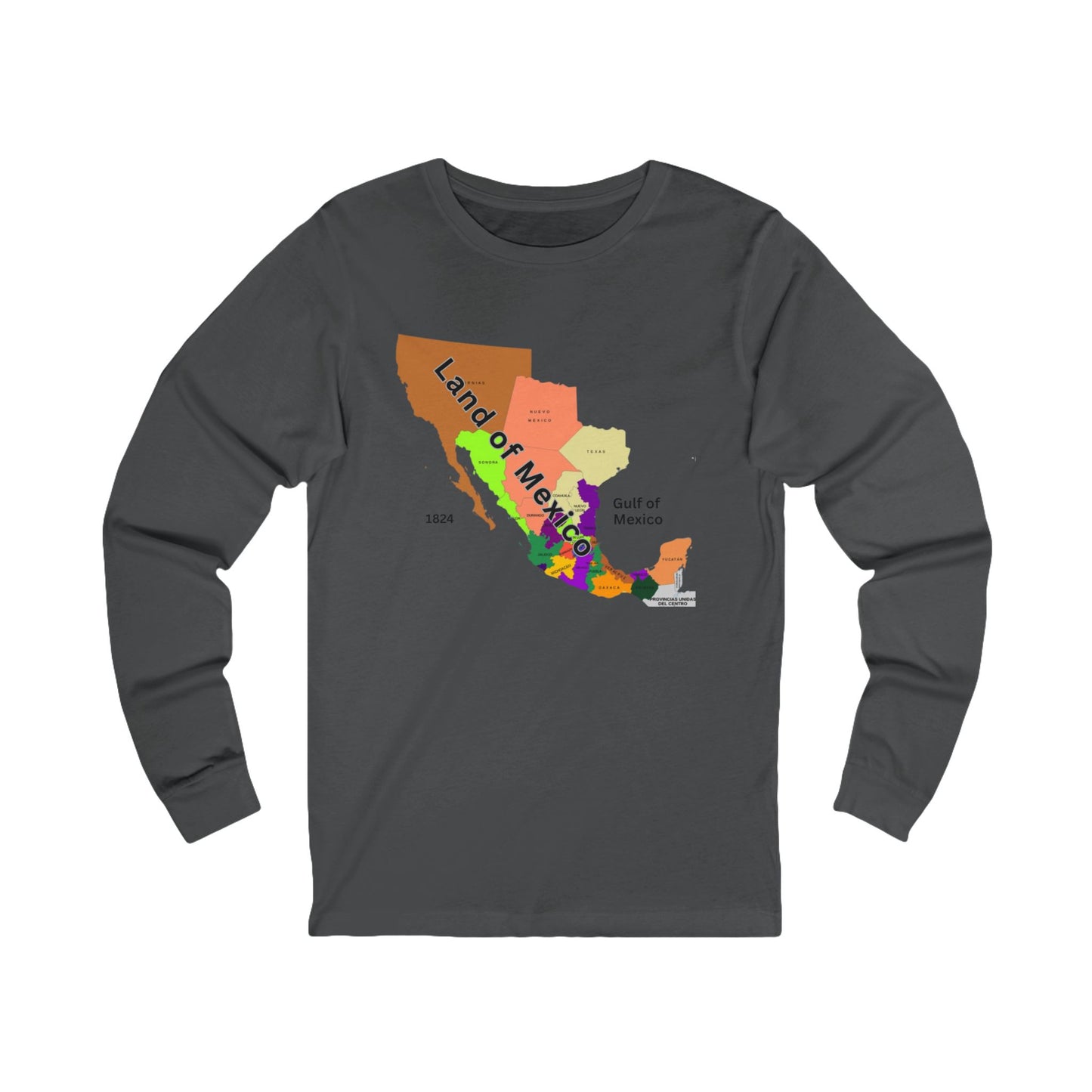 Mexico Map 1824 Unisex Long Sleeve Shirt | Gift for Teachers, Students, Travel Lovers, Educational Apparel