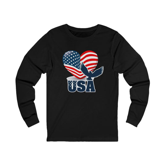 USA Heart Flag Long Sleeve Shirt | Patriotic Outfit, Gift for Him/Her, American Apparel Pride