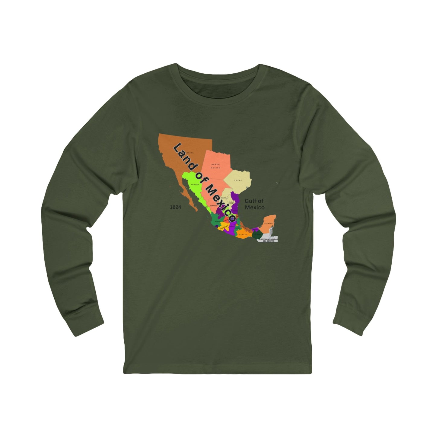 Mexico Map 1824 Unisex Long Sleeve Shirt | Gift for Teachers, Students, Travel Lovers, Educational Apparel